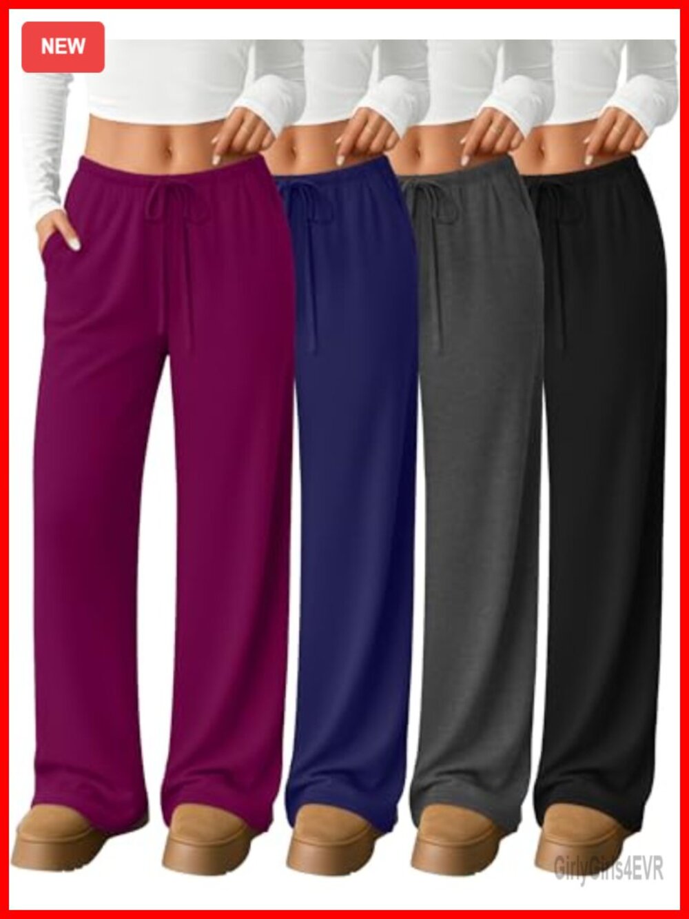 4 Pack Women's Lounge Pants Wide Leg Adjustable Waist Yoga